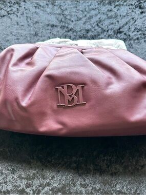 Badgley Mischka Vegan Leather Clutch Bag in Dusty Rose with Signature Monogram